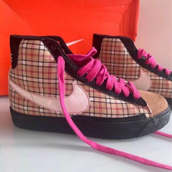Nike Shoes - NIKE Blazer Mid (GS) Hemp/Pink Checkered High Tops 4.5 Youth